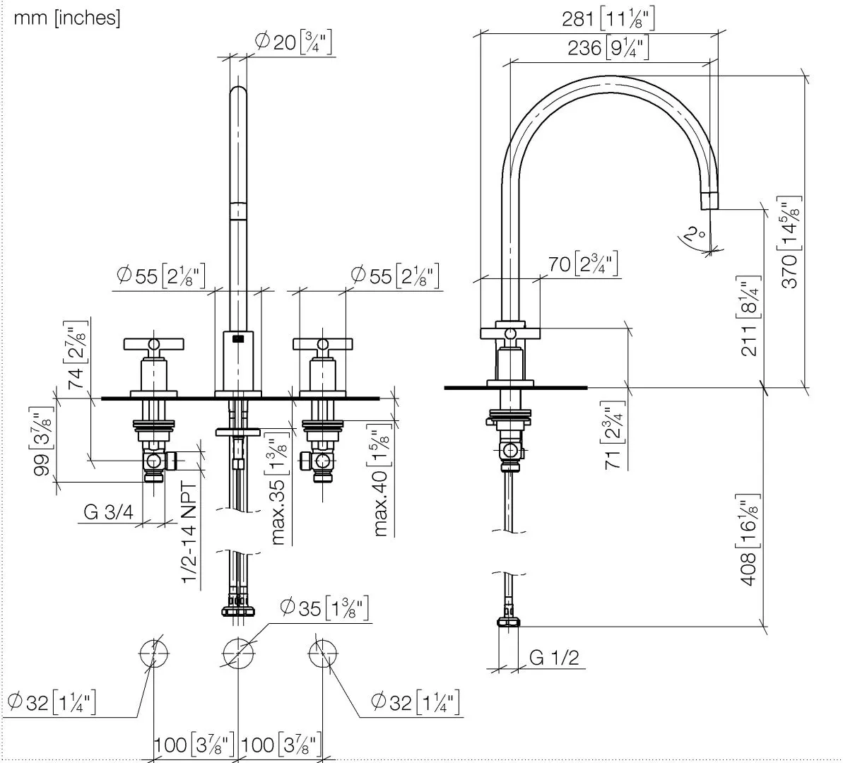 Dreilochbatterie TARA Chrom 20816892 Dreilochbatterie TARA Chrom 20816892