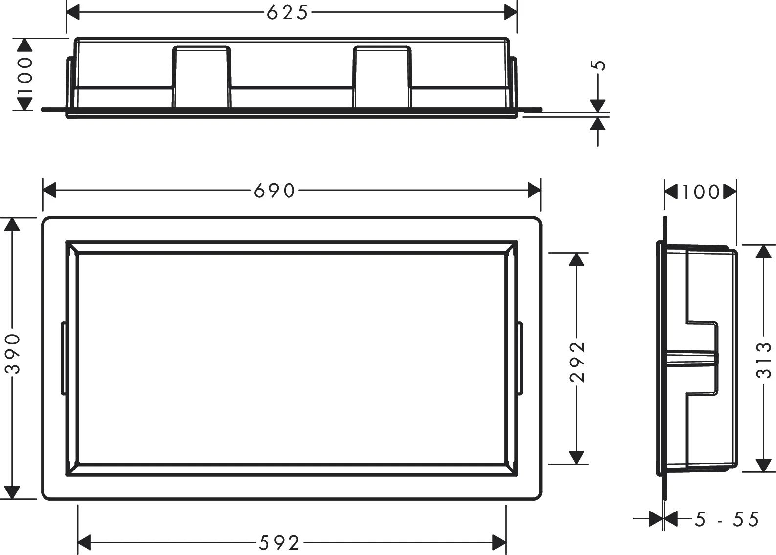 Hansgrohe XtraStoris Original Wandnische mit Rahmen, 300 x 600 x 100 mm, pulverbeschichtet Edelstahl, Mattweiß