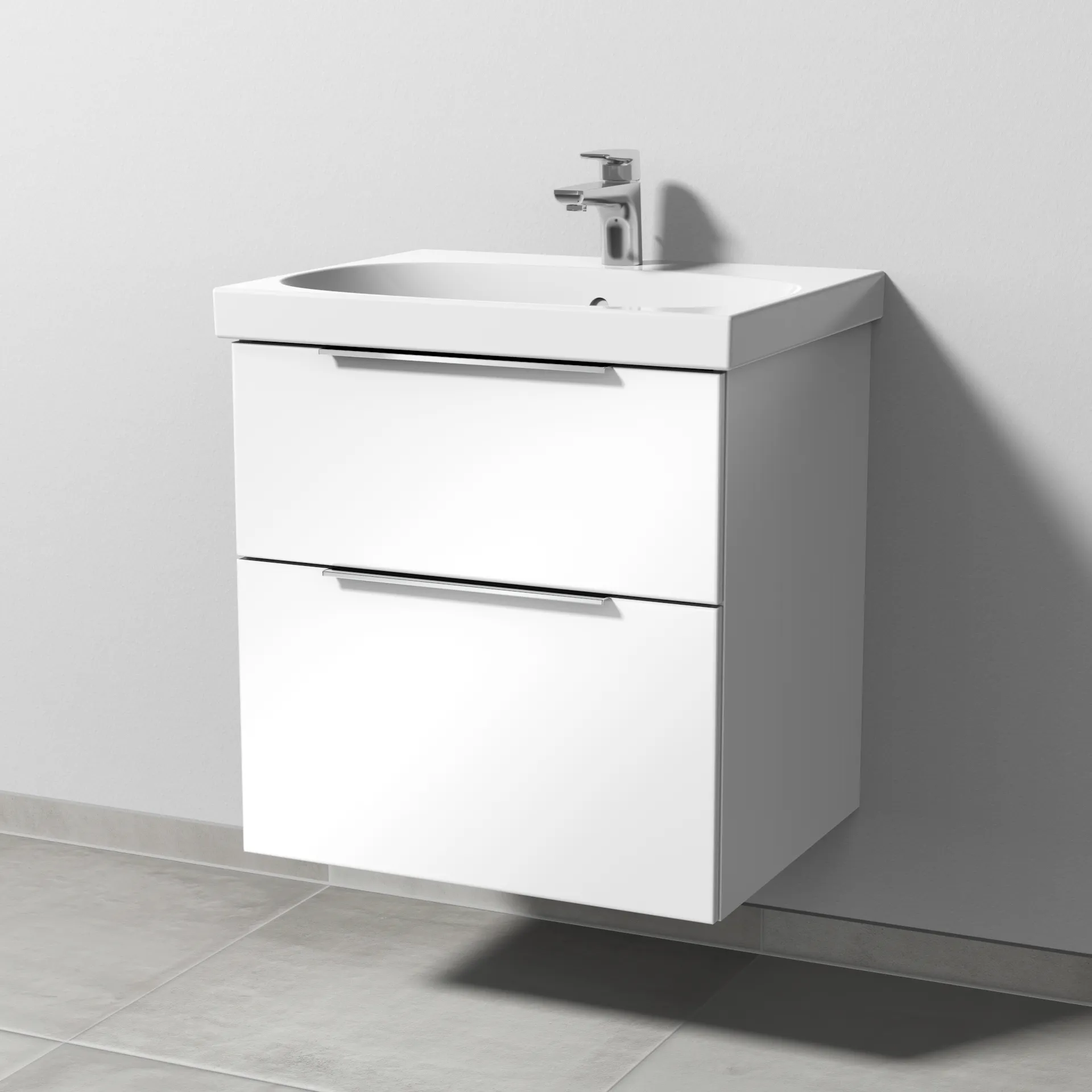 Sanipa Waschtischunterschrank „3way“ passend zu Keramik-Waschtische Acanto von Geberit 570 × 586 × 467 mm in Weiß (glanz), mit Hahnlochbohrung, Becken