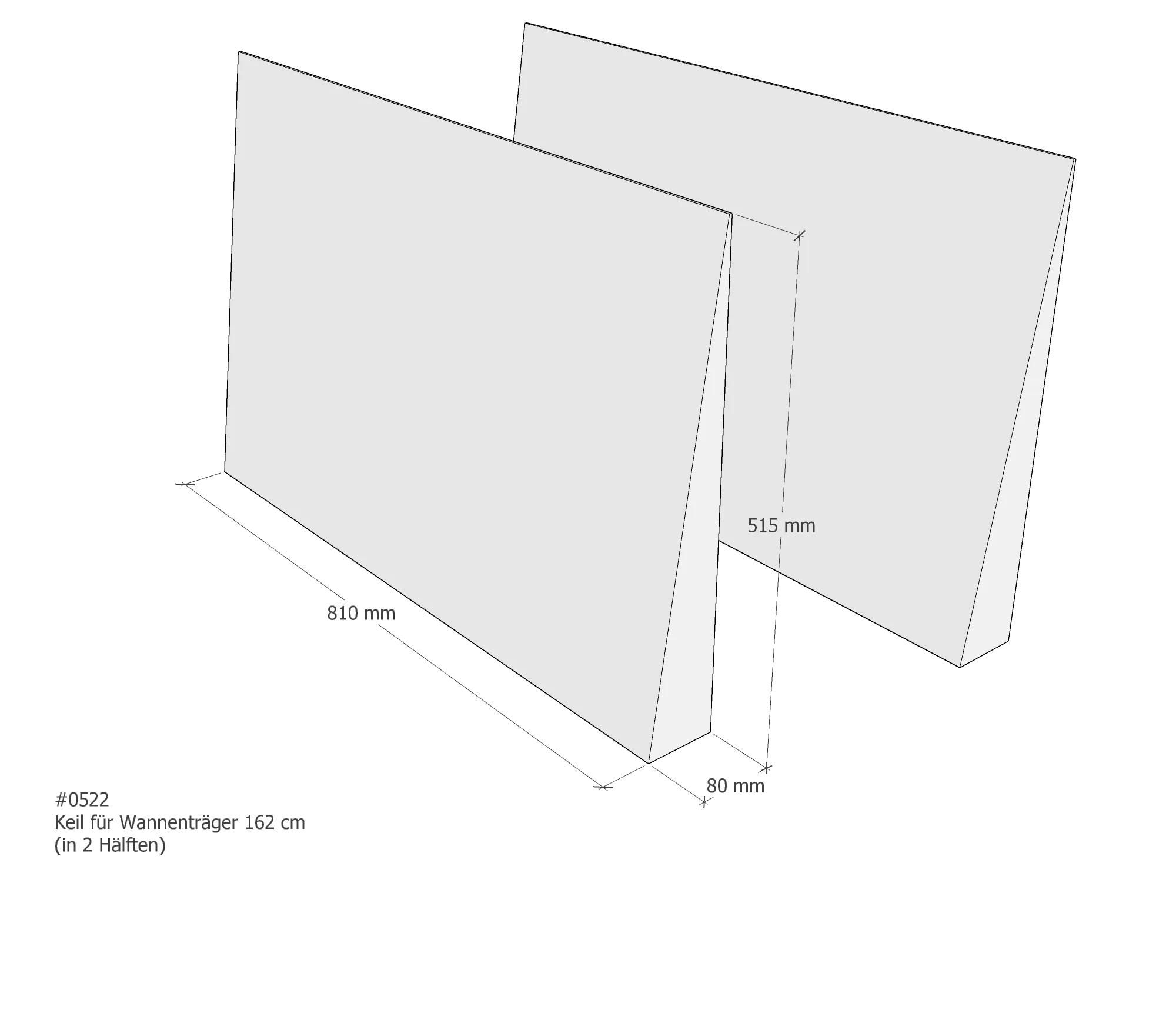 Begradigungskeil für Badewannenträger mit schrägen Seiten passend für 81 × 8 × 55,5 cm