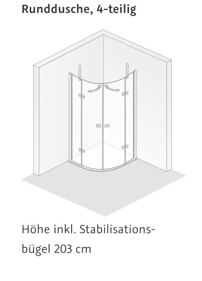 HSK teilgerahmte Runddusche 4-teilig nach außen öffnend „Premium Softcube“ Glas Linea 02, H: 2000 mm HSK teilgerahmte Runddusche 4-teilig nach außen öffnend „Premium Softcube“ Glas Linea 02, H: 2000 mm
