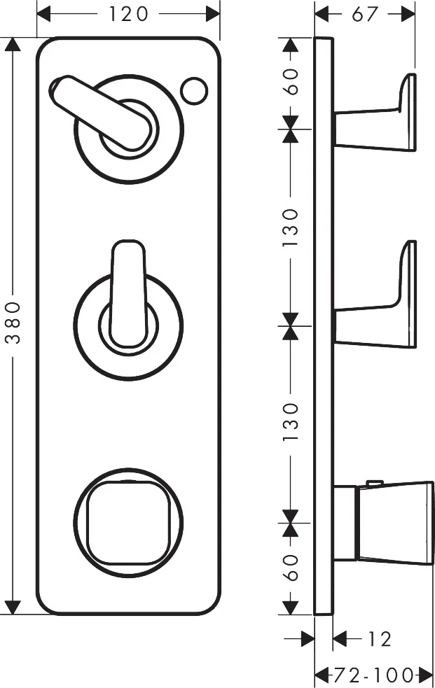 Hansgrohe AXOR Citterio C Thermostatmodul 380/120 UP FS Chrom, 2 Verbraucher, DN20, max. Durchfluss 30 l/min bei 3 bar