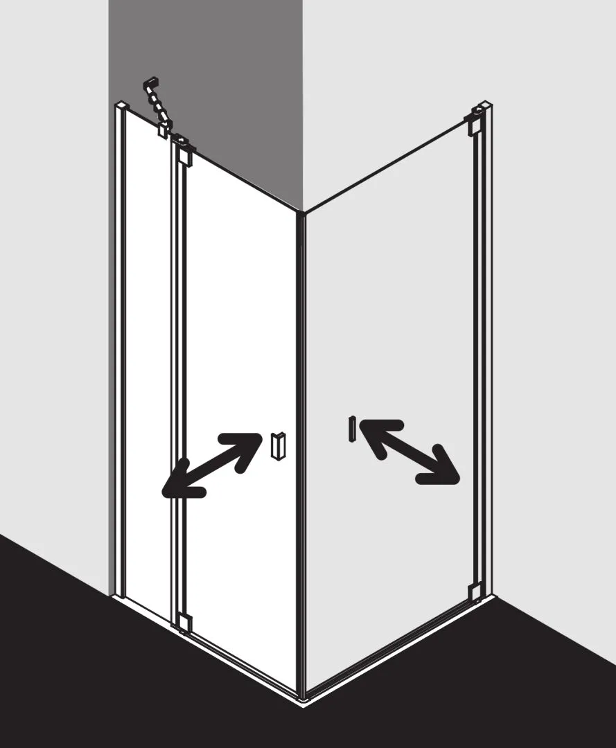 Kermi Duschtür 1-flügelig mit Festfeld links für Ecke „RAYA“ Glas Klar, Profile Silber Mattglanz, BV: 720 - 750 mm GAK: 705 - 735 mm WE: 730 - 760 mm H: 1850 mm
