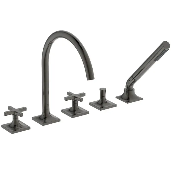 5-Loch-Badearmatur Wannenrand Joy Neo mit Stick-Handbrause Kreuzgriffe Magnetic Grey 5-Loch-Badearmatur Wannenrand Joy Neo mit Stick-Handbrause Kreuzgriffe Magnetic Grey