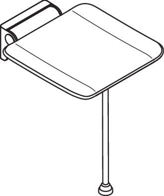 Klappsitz, System 900, Wandkonsole aus Edst., PVD, Sitzfläche aus strukturiertem Kst., schwarz, Sitzf.: B:350 mm, T: 340 mm, mit Bodenstütze für Sitzhöhe 450-500 mm, PVD, in Farbe CK (messing glänzend)