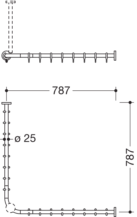 HEWI Duschvorhangstange „System 900“ 82,2 × 82,2 cm