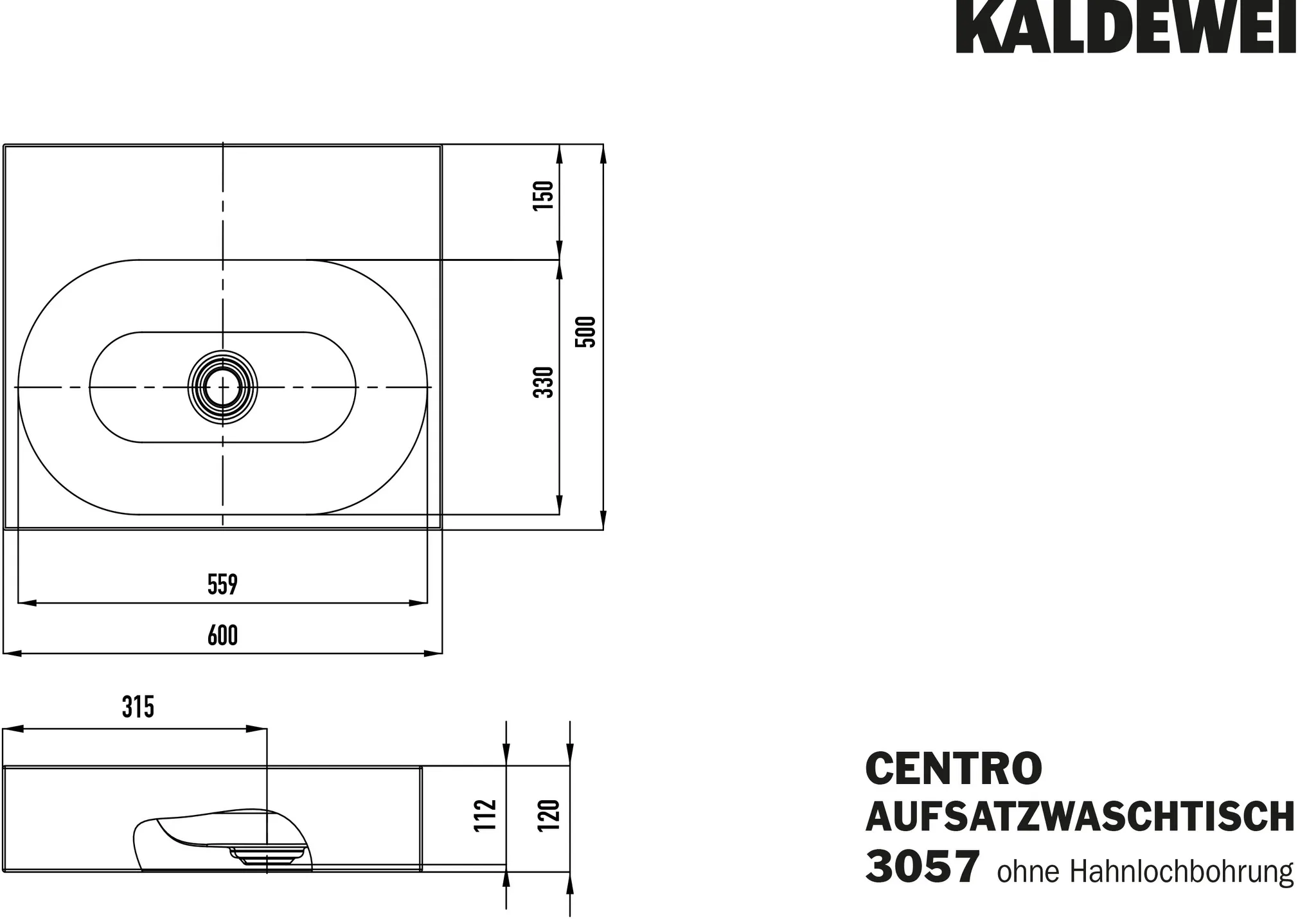 Aufsatzwaschtisch „Centro“ 60 × 50 cm, ohne Hahnlochbohrung in cool grey 70, mit Perl-Effekt