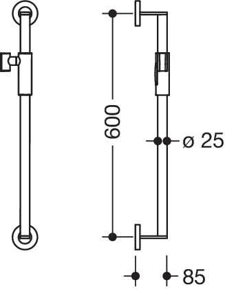 Brausehalterstange, Edelstahl, pulverbeschichtet, Achsmaß 600 mm, Durchmesser 25 mm, mit magnetischem Brausehalter, in Farbe CV (schwarz tiefmatt-schwarz matt (90)) Brausehalterstange, Edelstahl, pulverbeschichtet, Achsmaß 600 mm, Durchmesser 25 mm, mit magnetischem Brausehalter, in Farbe CV (schwarz tiefmatt-schwarz matt (90))