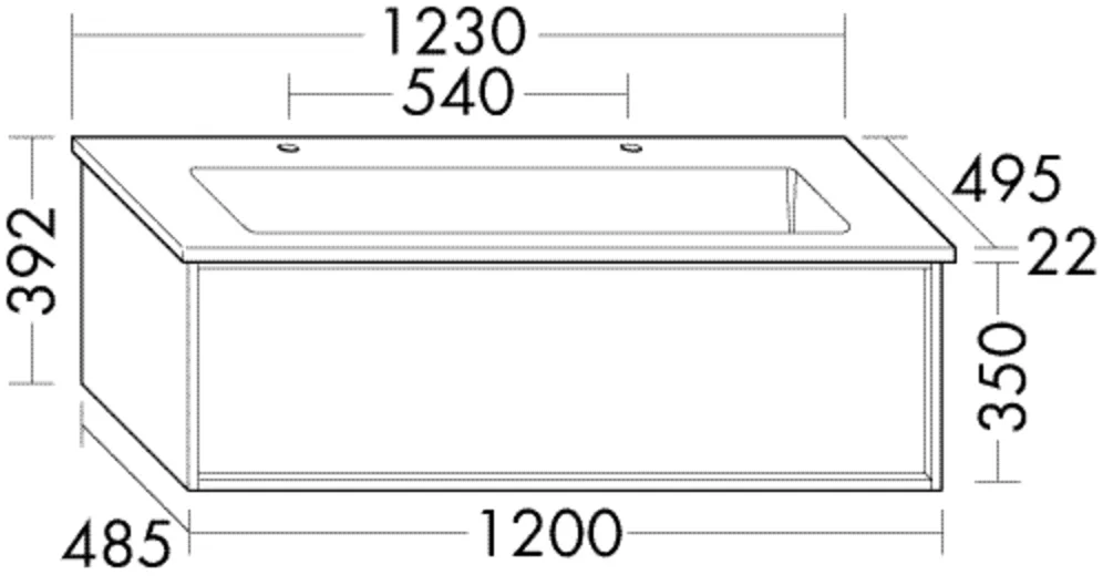 Keramik-Waschtisch Lin20 inkl. Waschtischunterschrank - Uomo Serie von burgbad, 495x1230x392 mm, 2 Armaturbohrungen, Muldentiefe 120 mm