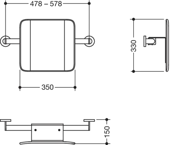 Rückenstütze des Systems 900, Anbindung aus Edelstahl, PVD, Lehne aus Kunststoff, schwarz, Achsmaß von 478 bis 578 mm bauseits verstellbar, T: 150 mm, zur Wandmontage, in Farbe CK (messing glänzend) Rückenstütze des Systems 900, Anbindung aus Edelstahl, PVD, Lehne aus Kunststoff, schwarz, Achsmaß von 478 bis 578 mm bauseits verstellbar, T: 150 mm, zur Wandmontage, in Farbe CK (messing glänzend)