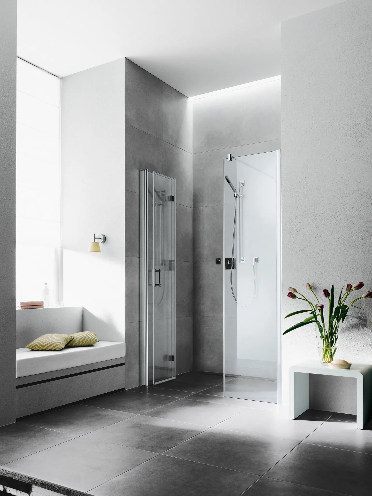 Kermi Pendel-Falttür mit Festfeld rechts „Diga“ Glas Klar, Profile Silber Hochglanz, Falttür BV: 980 - 1020 mm WE: 980 - 1020 mm H: 1850 mm Kermi Pendel-Falttür mit Festfeld rechts „Diga“ Glas Klar, Profile Silber Hochglanz, Falttür BV: 980 - 1020 mm WE: 980 - 1020 mm H: 1850 mm