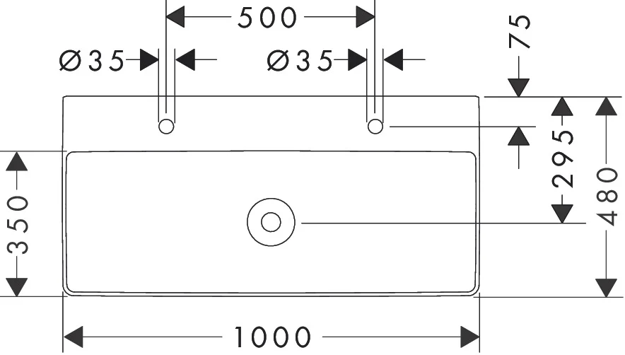 Hansgrohe Xelu Q Aufsatzwaschtisch, geschliffen, weiß, 1000x480 mm, 100 mm Innenhöhe, mit 2 Hahnlöchern, ohne Überlauf, SmartClean Glasur