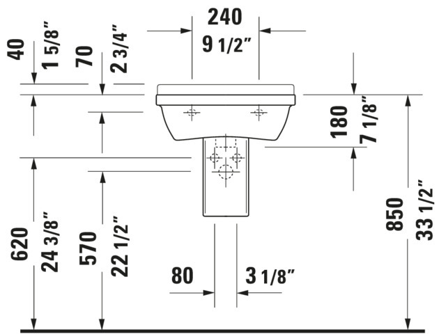 Wandwaschtisch „Starck 3“, mit Überlauf, Hahnlochposition mittig Wandwaschtisch „Starck 3“, mit Überlauf, Hahnlochposition mittig