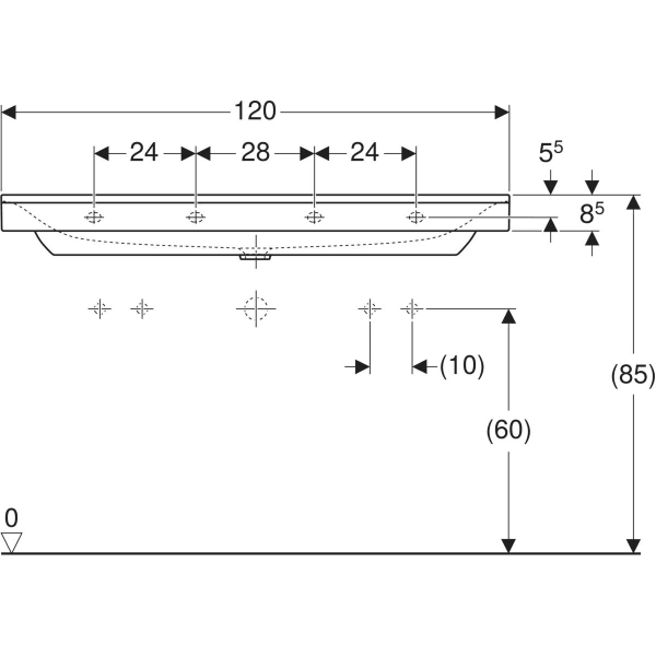 Wandwaschtisch „Xeno2“, rechteckig, mittig 120 × 48 cm in weiß alpin mit KeraTect® Wandwaschtisch „Xeno2“, rechteckig, mittig 120 × 48 cm in weiß alpin mit KeraTect®
