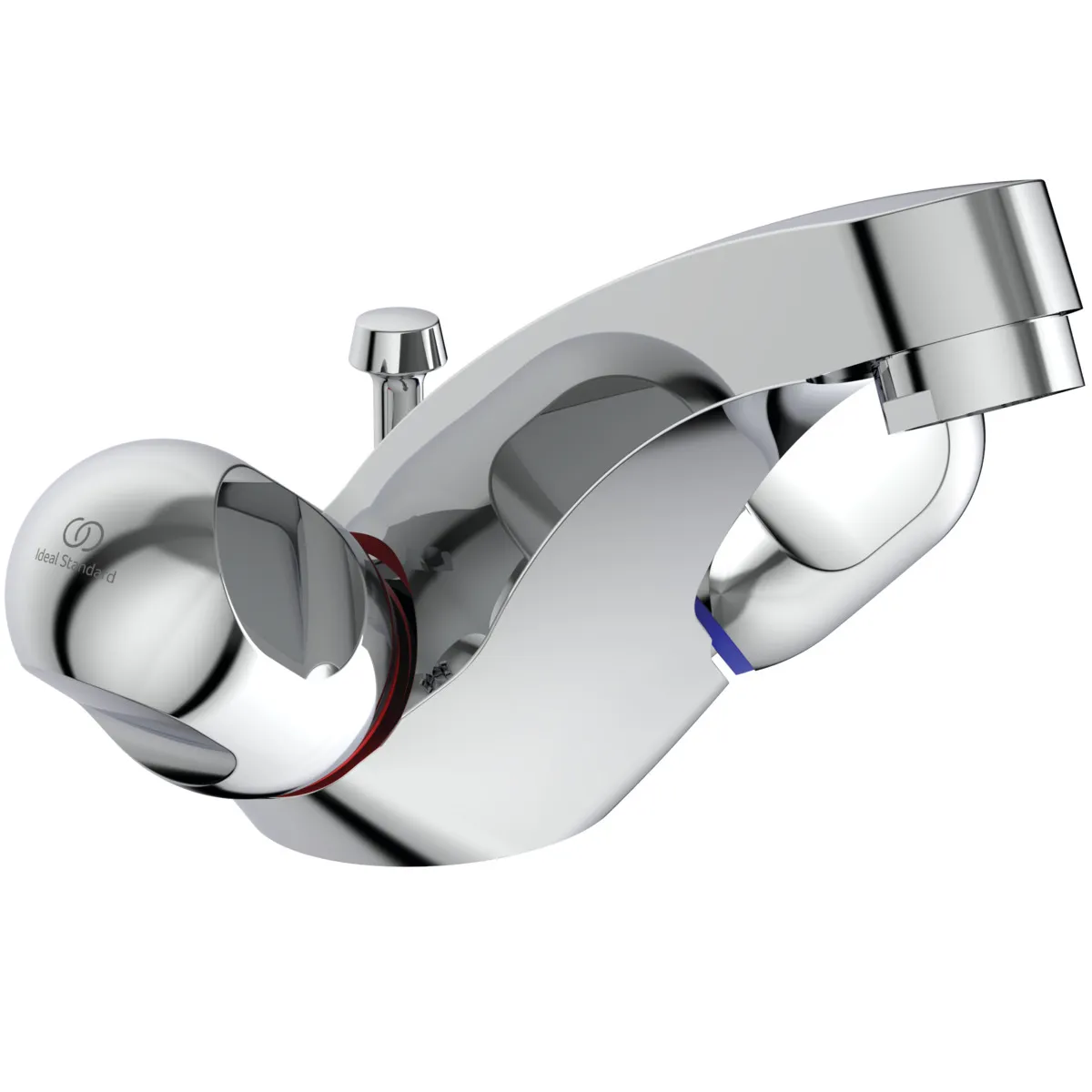 Zweigriff-Waschtischarmatur Alpha, mit Ablaufgarnitur, Ausladung 120mm, Auslaufhöhe 90mm, Chrom Zweigriff-Waschtischarmatur Alpha, mit Ablaufgarnitur, Ausladung 120mm, Auslaufhöhe 90mm, Chrom