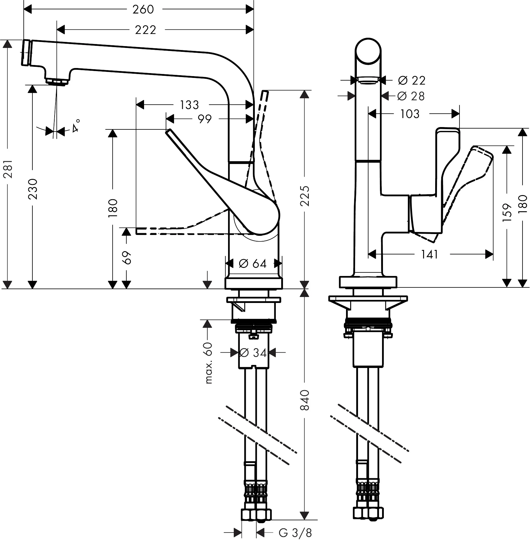 Hansgrohe AXOR Citterio Einhebel-Küchenmischer Select 230 Chrom, Schwenkbereich einstellbar in 3 Stufen auf 110°, 150° oder 360°, Normalstrahl, Select-Knopf zum komfortablen An- und Abstellen des Wasserstrahls, maximale Durchflussmenge bei 3 bar: 9 l/min