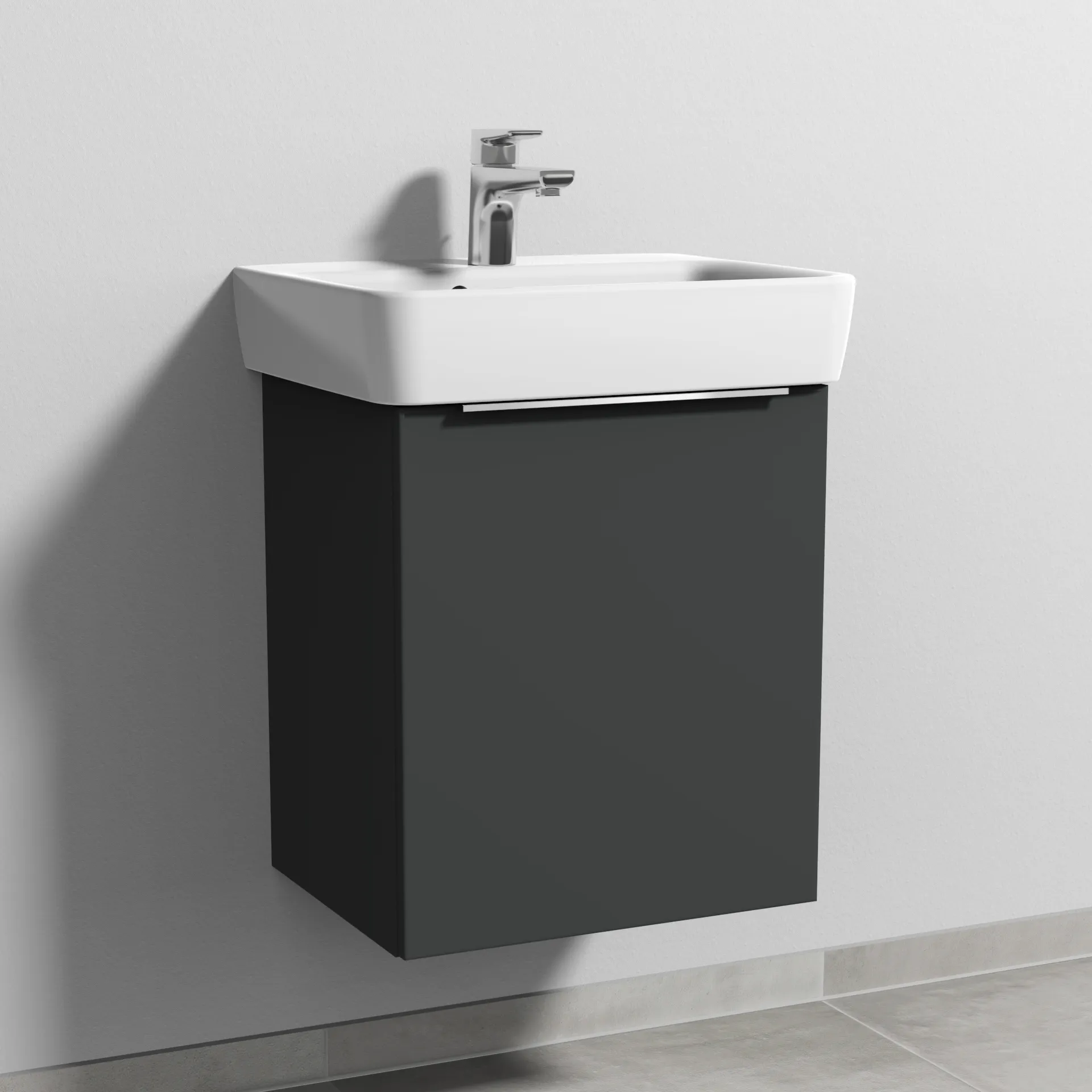 Sanipa Waschtischunterschrank „3way“ passend zu Keramik-Waschtische Renova Plan von Geberit 440 × 520 × 352 mm in Graphit (matt), Anschlag rechts