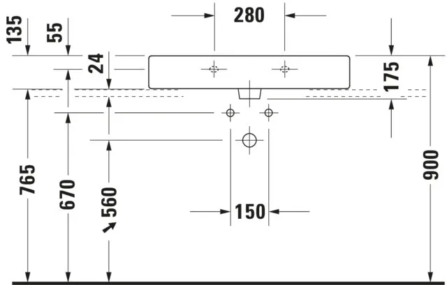 Wandwaschtisch „Vero“, mit Überlauf, Hahnlochposition mittig Wandwaschtisch „Vero“, mit Überlauf, Hahnlochposition mittig