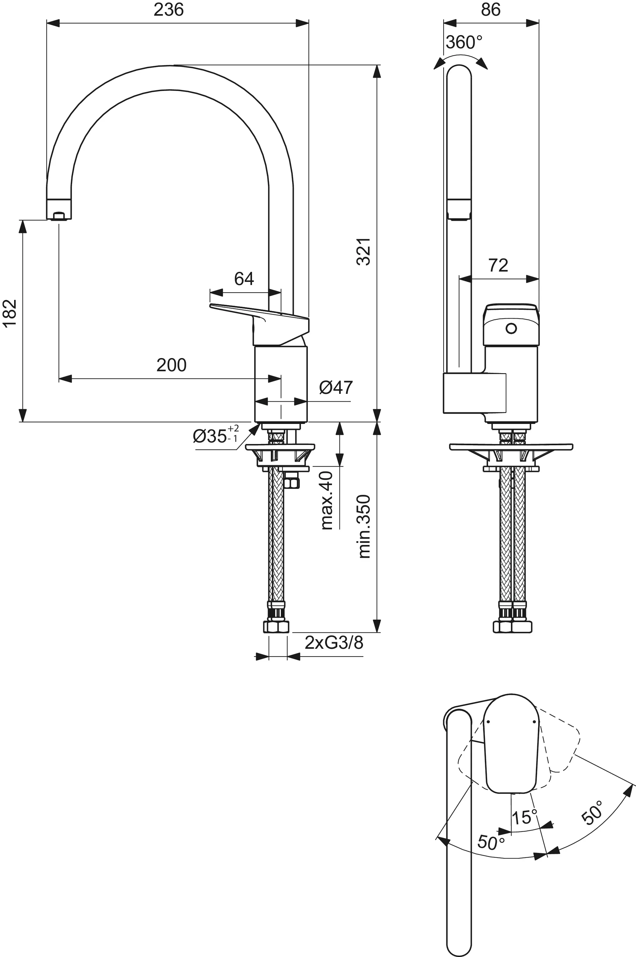 Ideal Standard Einhand-Küchenarmatur „Ceraplan“ Ausladung 200 mm