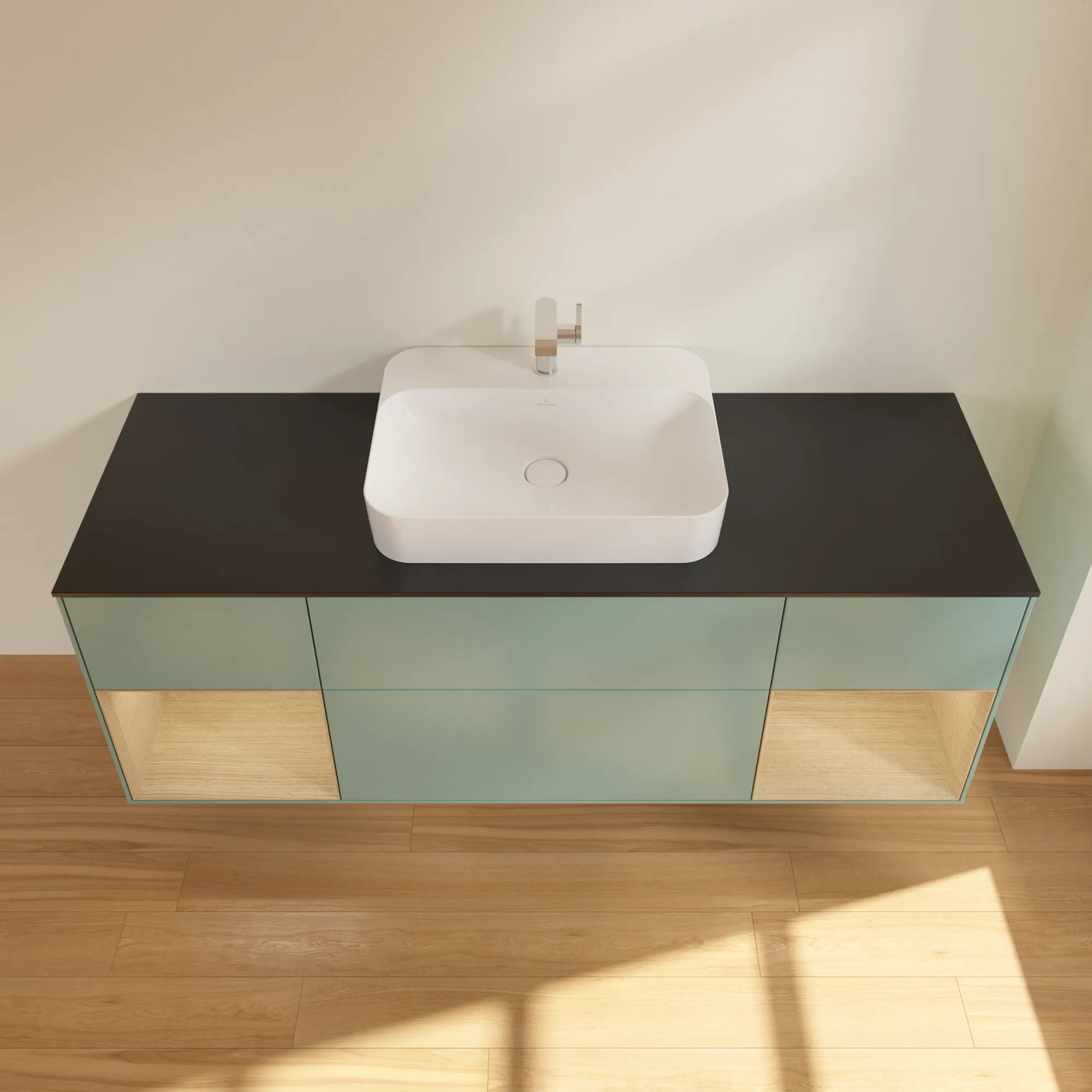 Villeroy & Boch Waschtischunterschrank „Finion“ für Schrankwaschtisch 1600 × 603 × 501 mm Olive Matt Lacquer, für Becken mittig