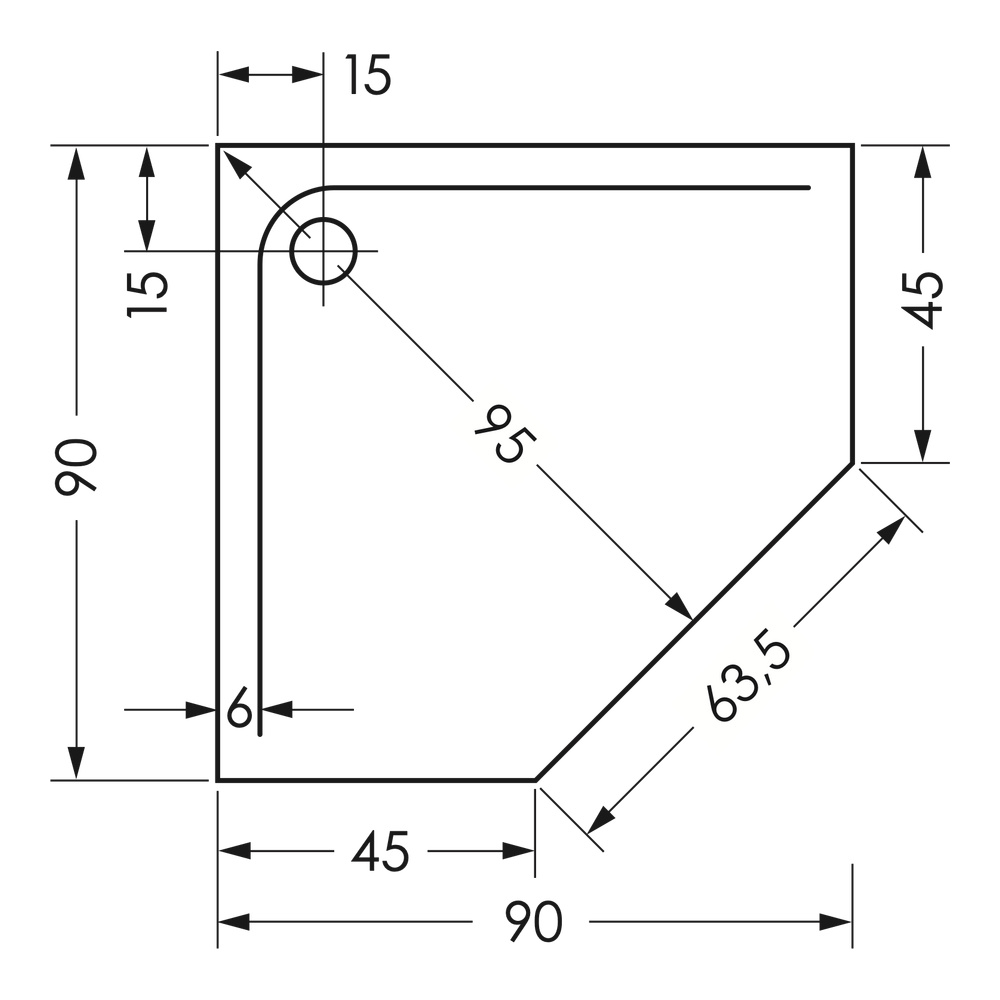 Duschwanne „Arco“ 90 × 90 cm in Weiß Duschwanne „Arco“ 90 × 90 cm in Weiß