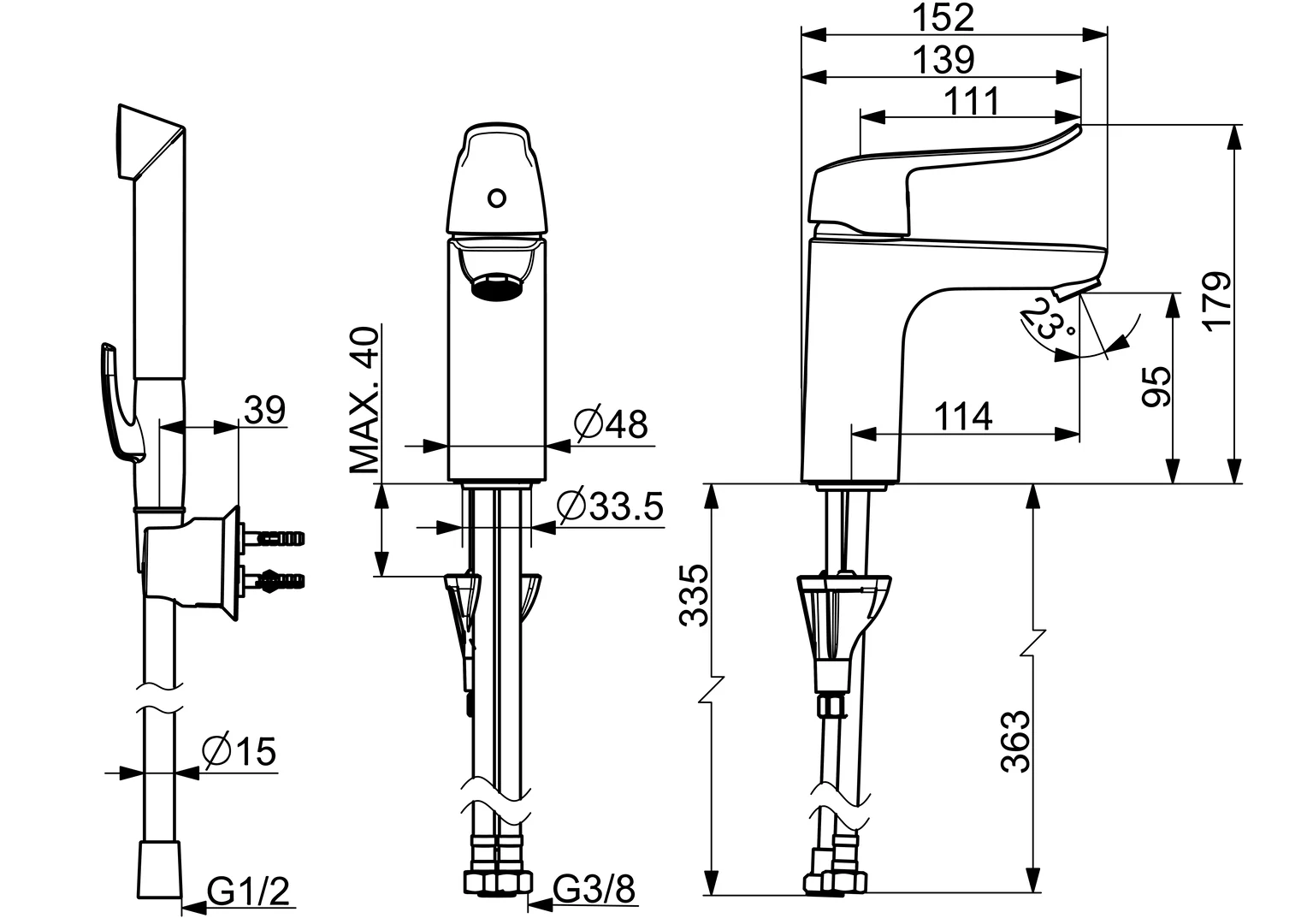HansaCARE Waschtischarmatur HansaCARE 4628 Bedienungshebel lang 1-strahlig Ausladung 114 mm DN15 Chrom