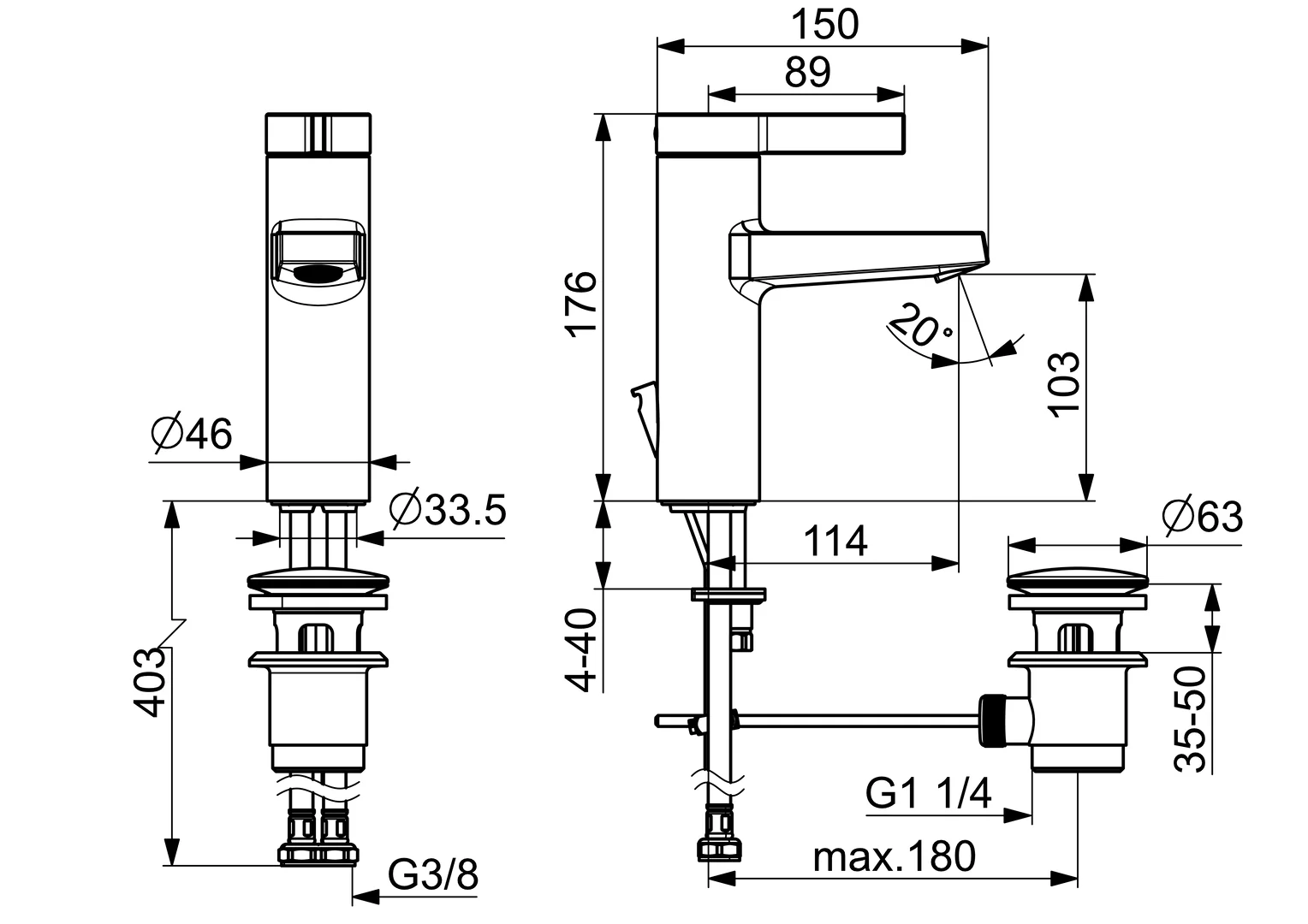 HansaLOFT Waschtischarmatur HansaLOFT 5754 Zugstangenablaufgarnitur Ausladung 114 mm DN15 Chrom