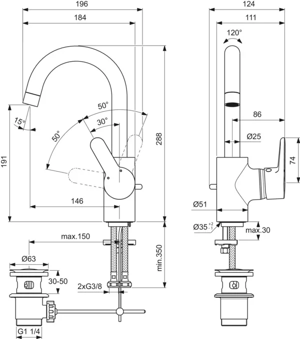 Waschtischarmatur Connect Blue, mit Ablaufgarnitur, mit hohem Auslauf, Ausladung 146mm, Chrom Waschtischarmatur Connect Blue, mit Ablaufgarnitur, mit hohem Auslauf, Ausladung 146mm, Chrom
