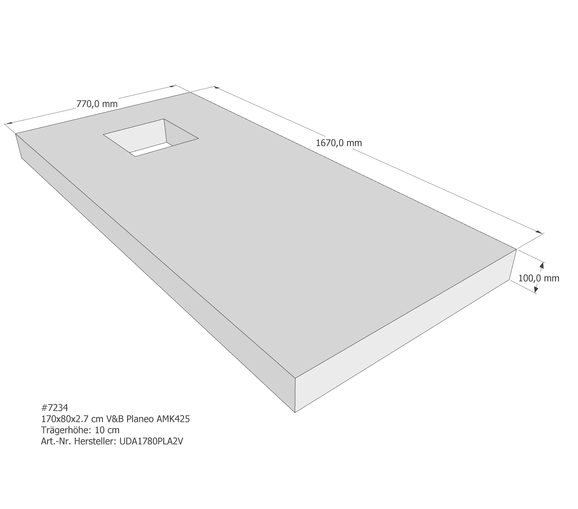 Duschwannenträger für Villeroy & Boch Planeo 170 × 80 × 2,7 cm