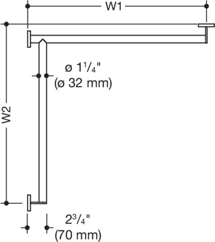 Duschhandlauf (USA) W1/W2:variabel Ausführung links, XA schliff, S900