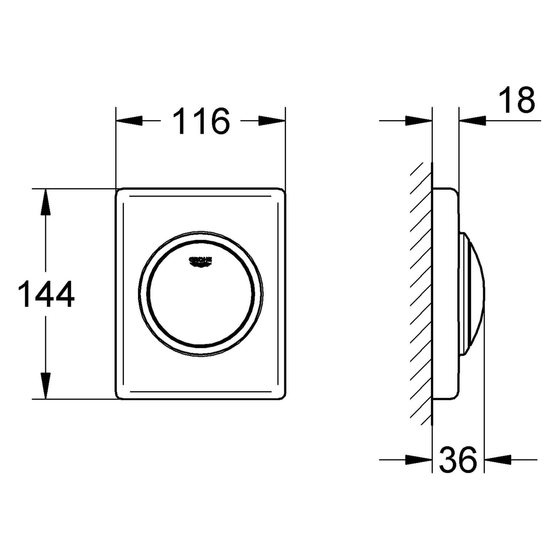 Urinal-Betätigung Skate 38595, 116 × 144 mm, mit Druckknopfbetätigung, mattchrom