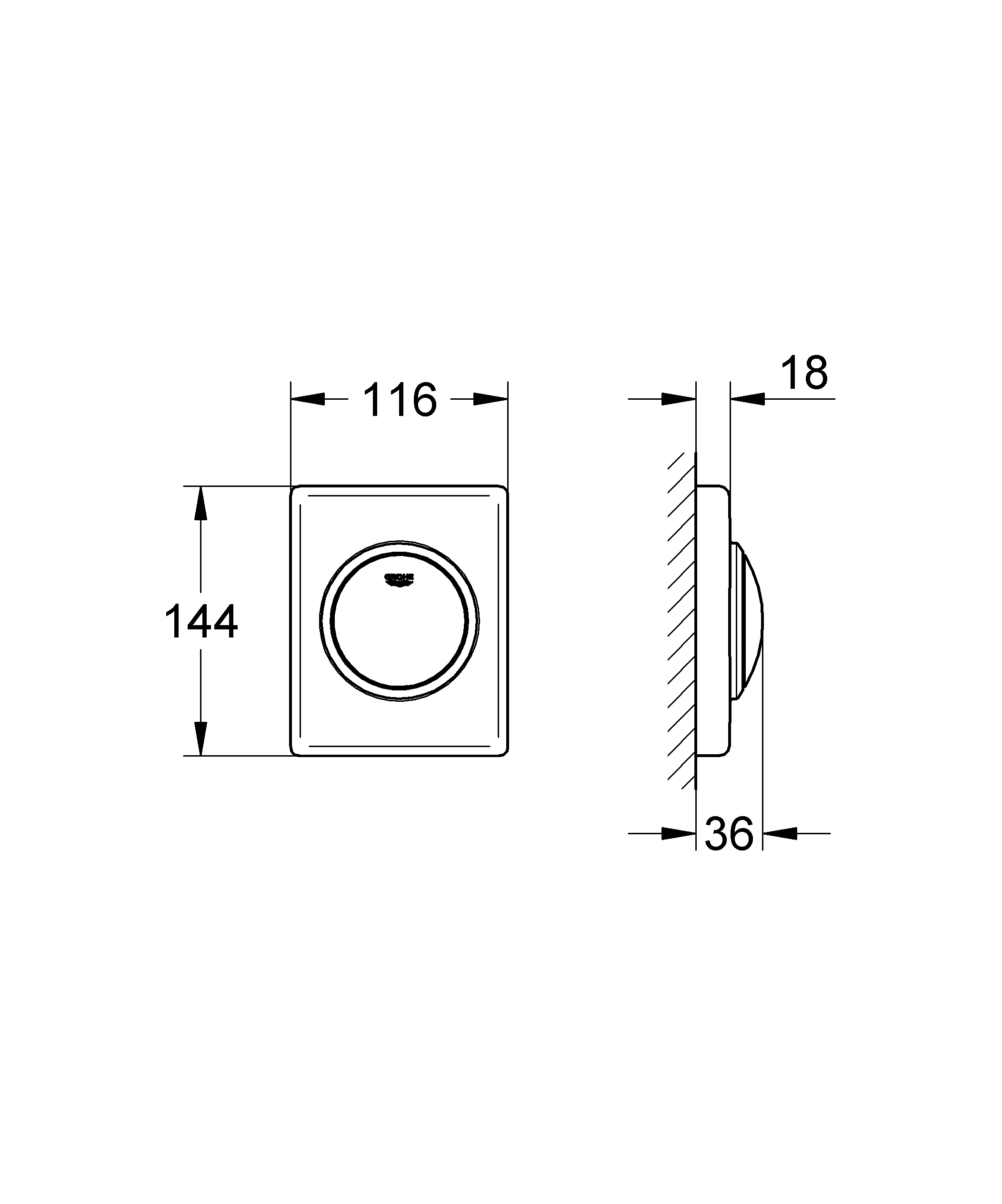 Urinal-Betätigung Skate 38595, 116 x 144 mm, mit Druckknopfbetätigung, mattchrom