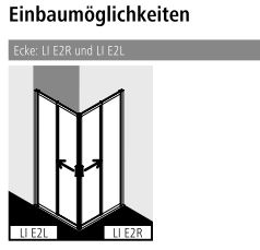 Kermi Duschtür Eckeinstieg 2-teilig (Gleittüren) Halbteil links „LIGA“ 185 cm Profile Silber Mattglanz, Schiebetür zweiteilig