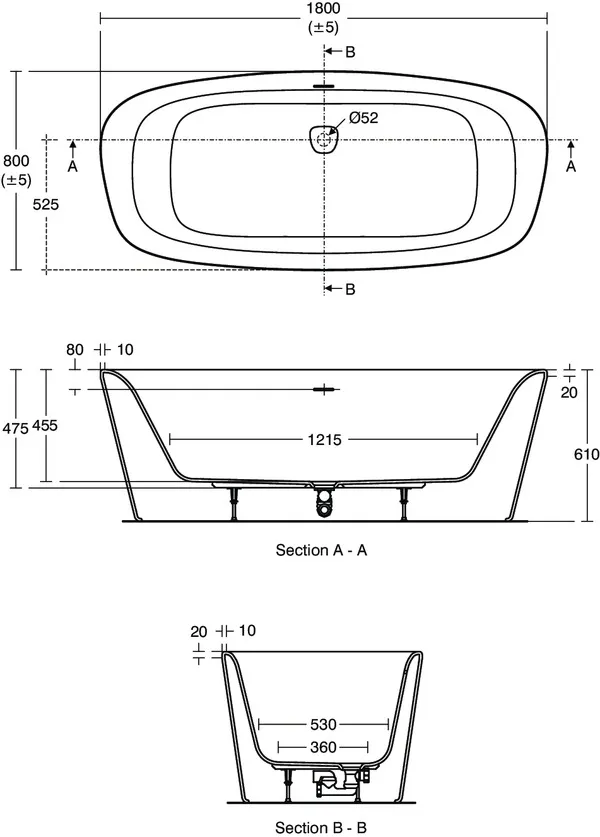 Ideal Standard Badewanne „Dea“ 80 × 180 cm in Weiß