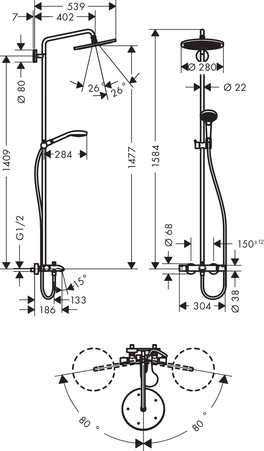 Showerpipe Croma Select S 280 Wanne chrom