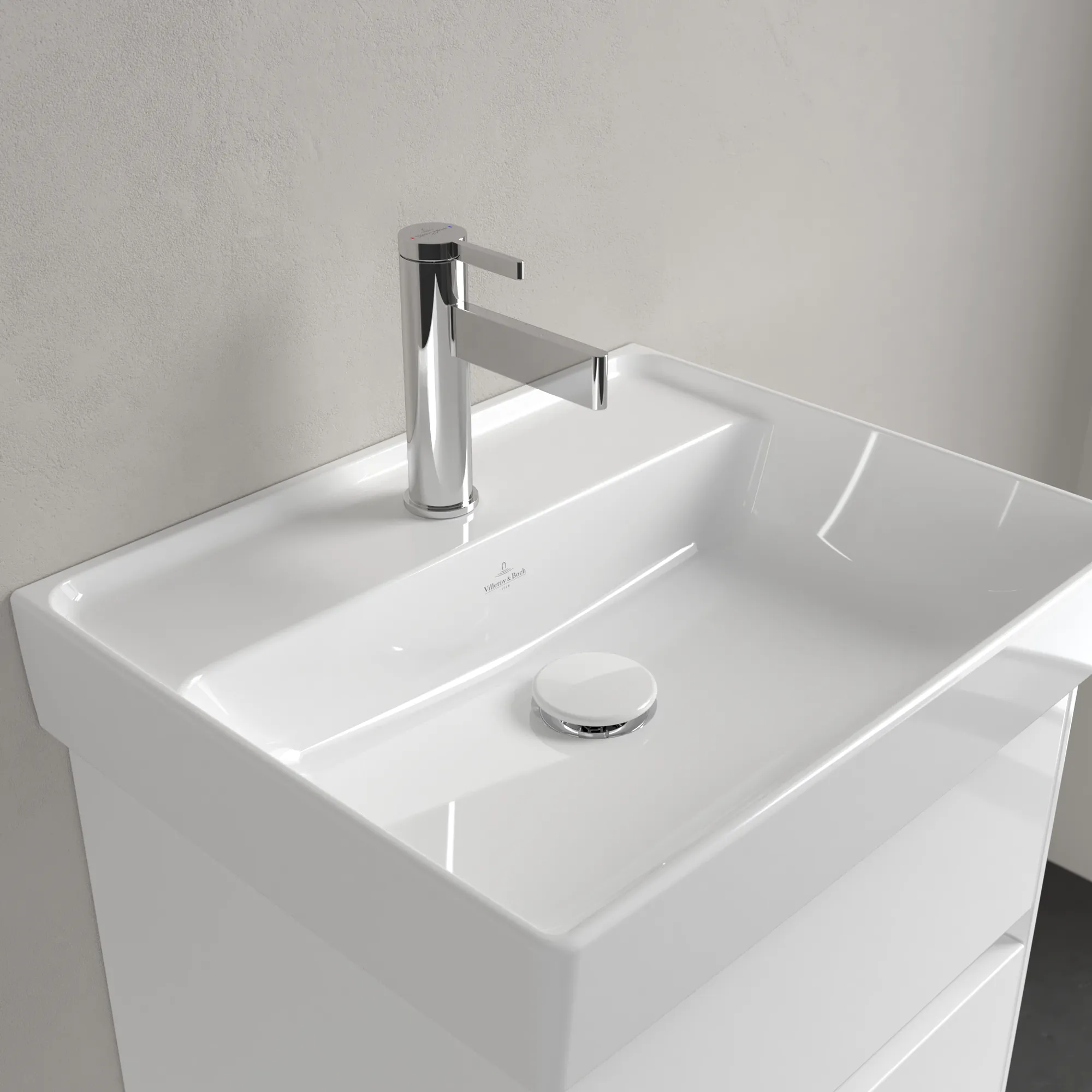 Villeroy & Boch Handwaschbecken aus TitanCeram „Collaro“ 500 × 405 × 150 mm, mit Hahnlochbohrung, Hahnlochposition mittig in Weiß Alpin Villeroy & Boch Handwaschbecken aus TitanCeram „Collaro“ 500 × 405 × 150 mm, mit Hahnlochbohrung, Hahnlochposition mittig in Weiß Alpin