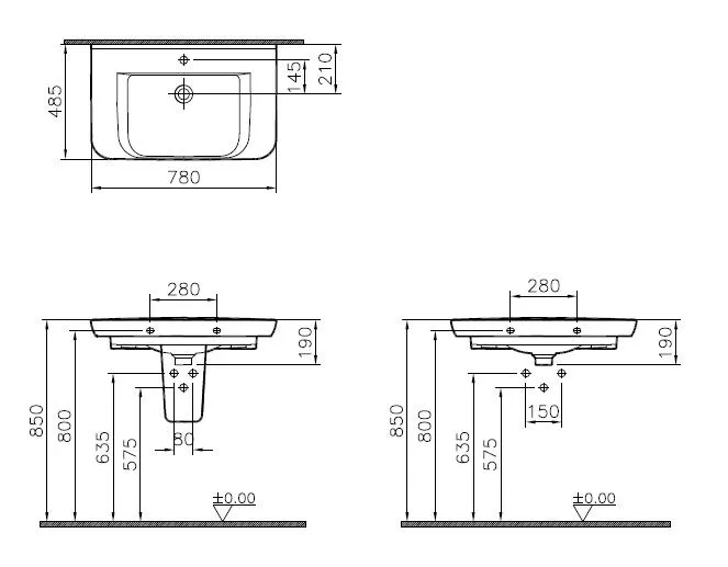 VitrA Sento Waschtisch 78 x 49 cm Hahnloch Überlaufloch Weiß Hochglanz VitrA Clean
