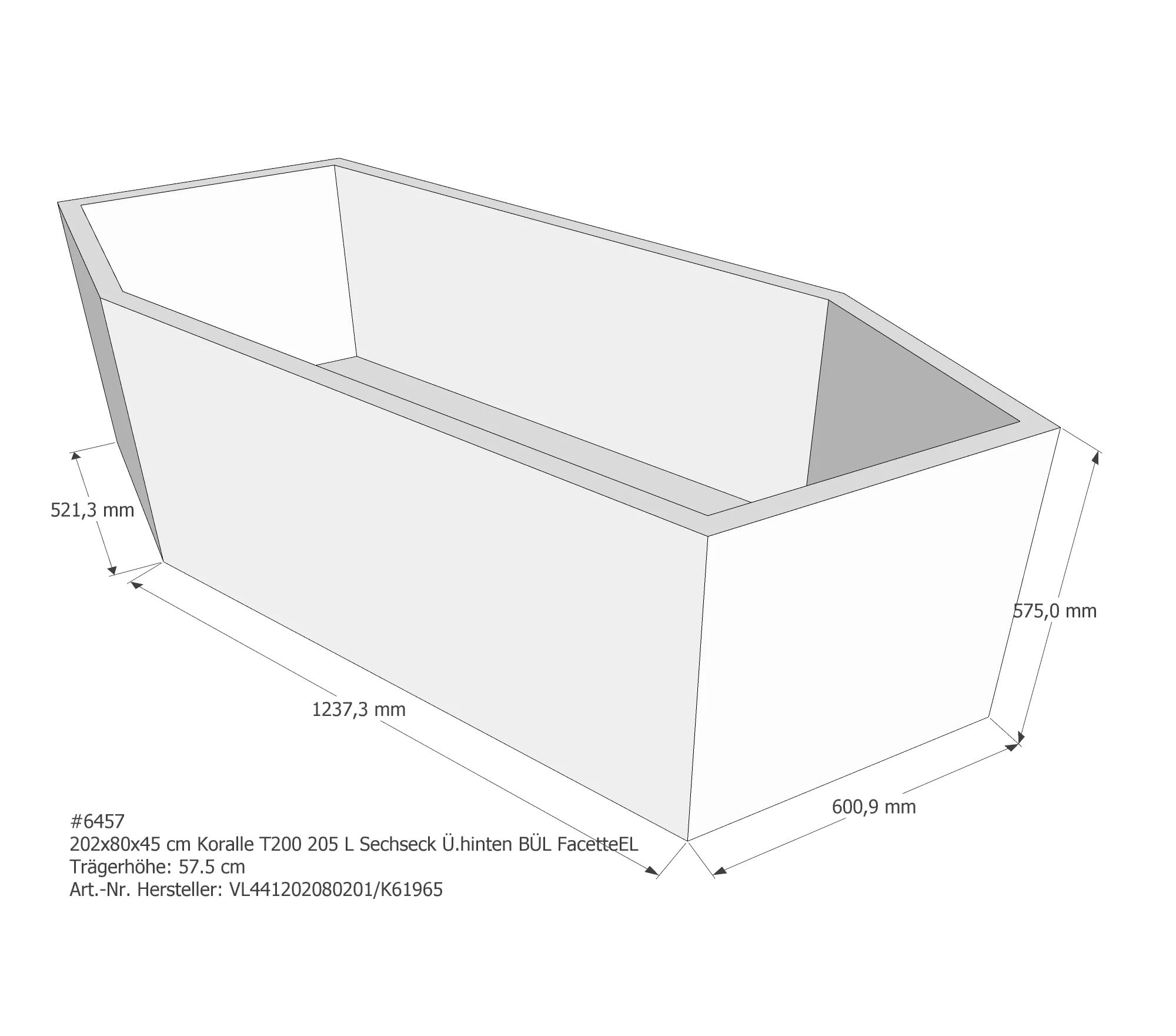 Badewannenträger für Koralle T200 205 L (Facette EL) 202 × 80 × 45 cm Badewannenträger für Koralle T200 205 L (Facette EL) 202 × 80 × 45 cm