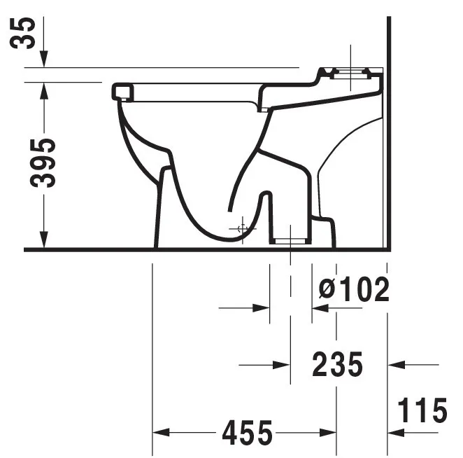 Stand-WC Kombi Starck 3 655 mm Tiefspüler, fürSPK, Abg.senkr., weiß