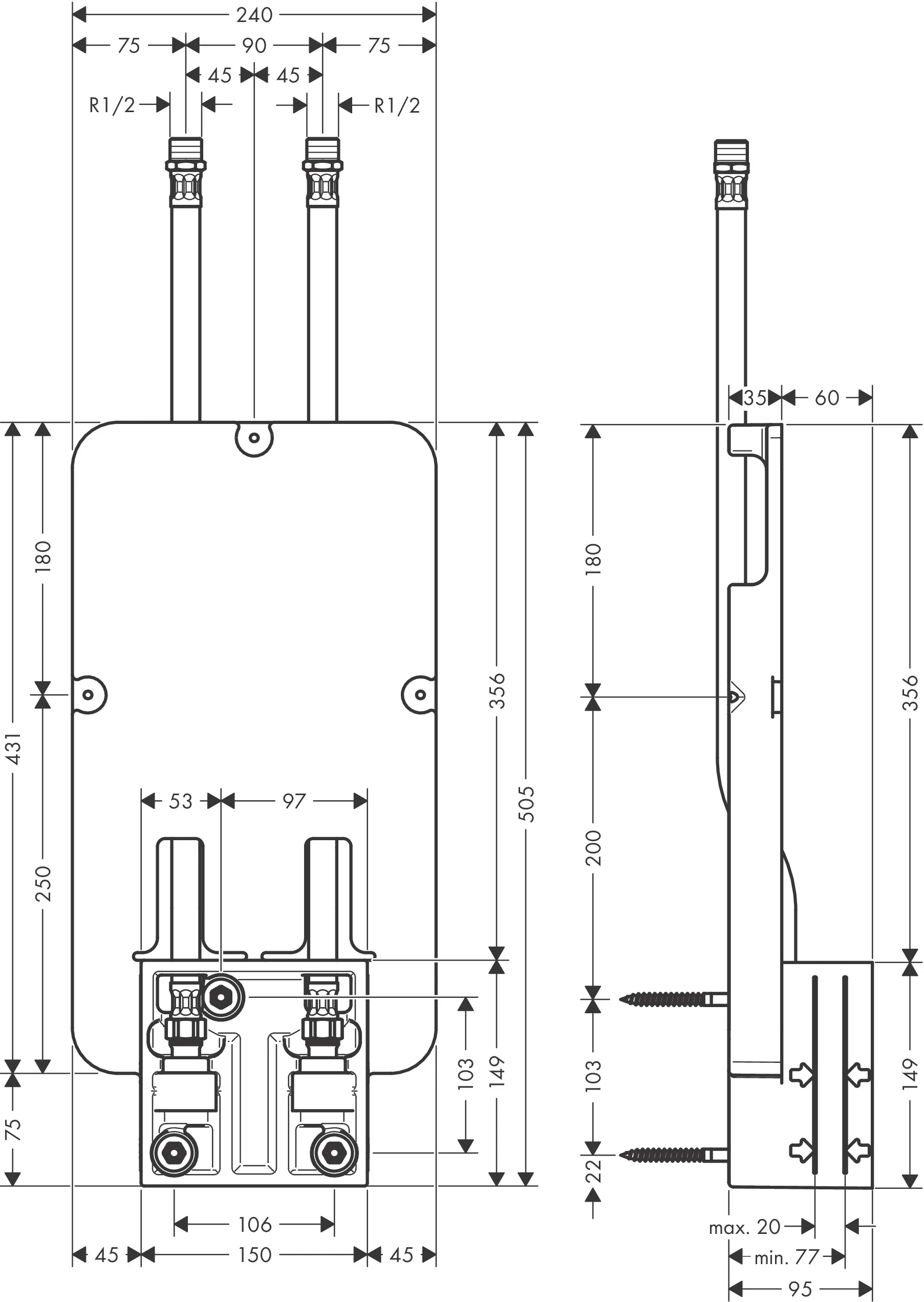 Grundset für Kopfbrause Decke UP Axor