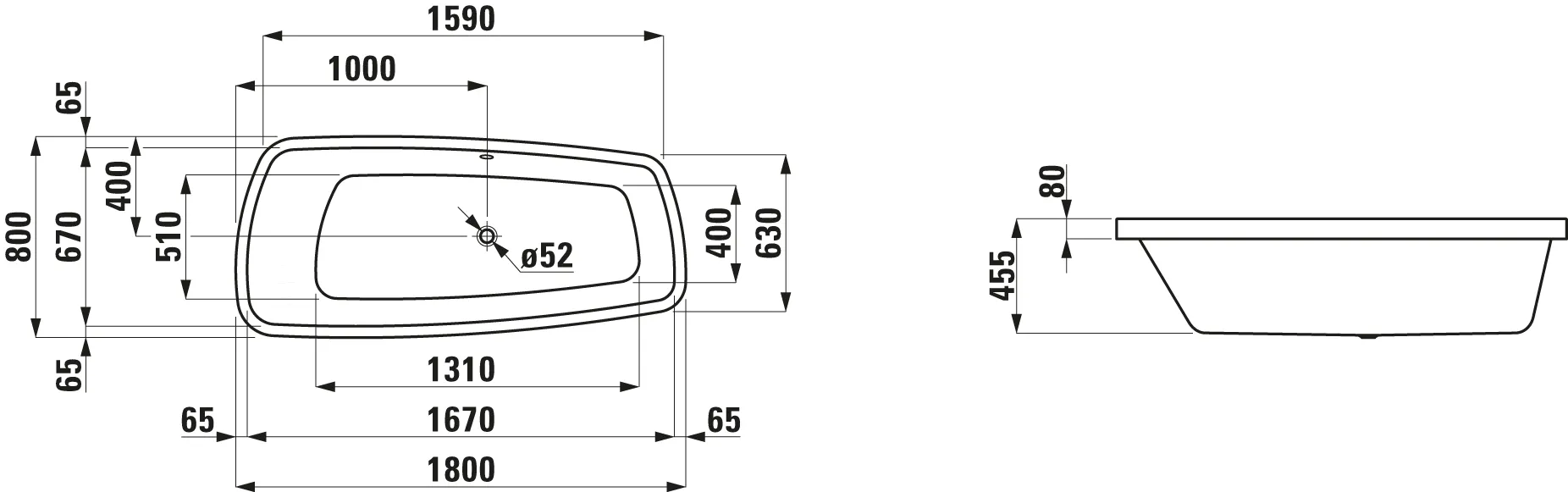Laufen Palomba Collection Badewanne 800x1800x455, 80mm Rand, weiß Laufen Palomba Collection Badewanne 800x1800x455, 80mm Rand, weiß