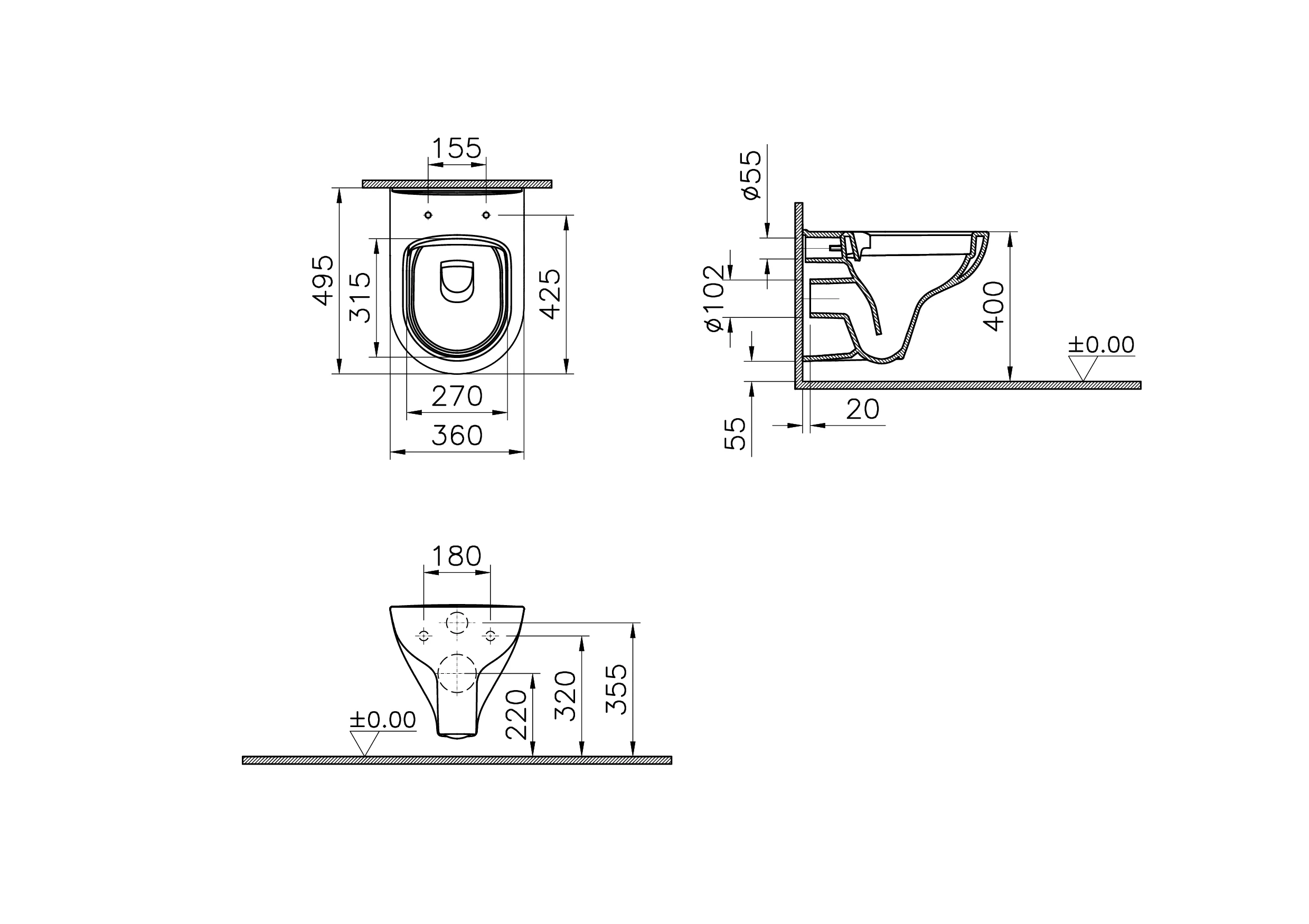 New S20 Round Tiefspüler-Wand-WC Compact spülrandlos Smooth Flush 36 x 49 cm (BxT) Weiß Hochglanz New S20 Round Tiefspüler-Wand-WC Compact spülrandlos Smooth Flush 36 x 49 cm (BxT) Weiß Hochglanz