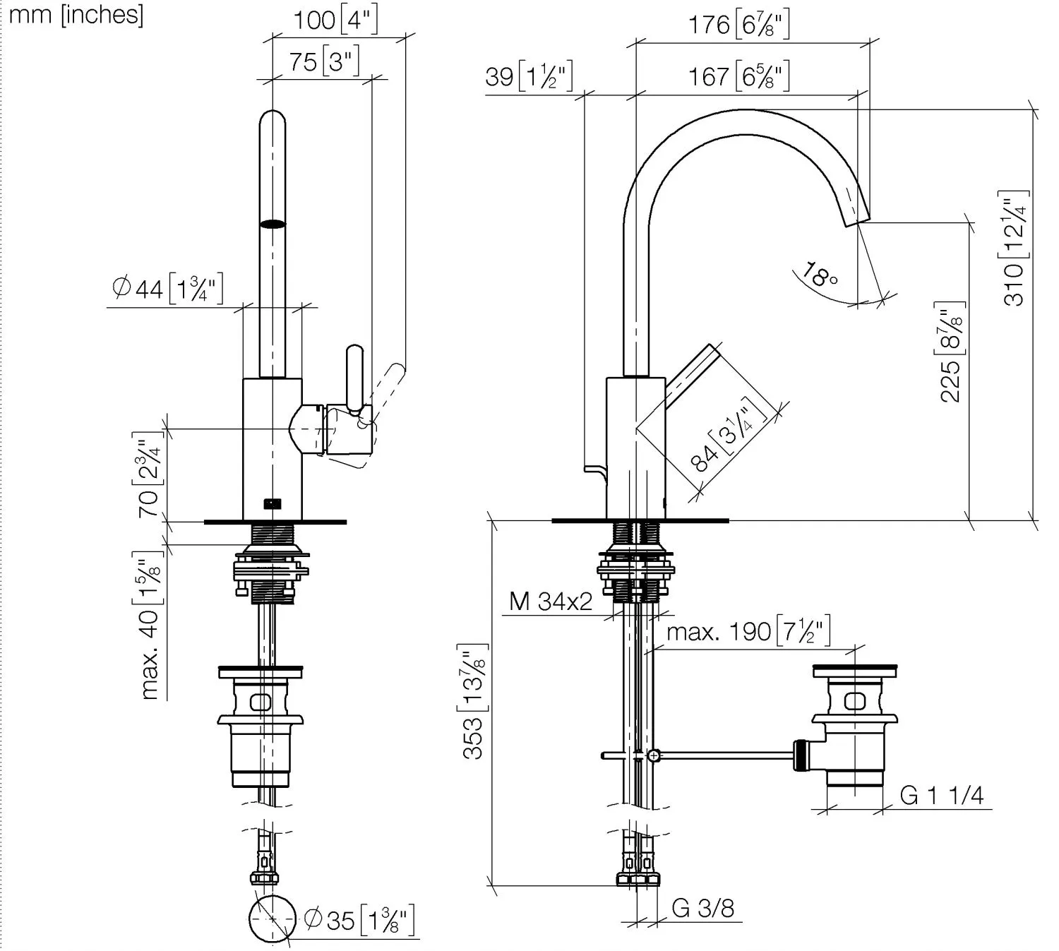 Dornbracht META Waschtisch-Einhandbatterie mit Ablaufgarnitur - Chrom Dornbracht META Waschtisch-Einhandbatterie mit Ablaufgarnitur - Chrom