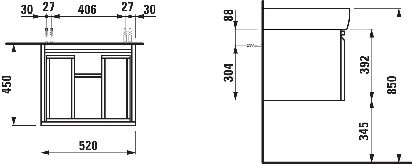 Laufen Waschtischunterbau „PRO“ 520 × 392 × 450 mm Weiß glänzend