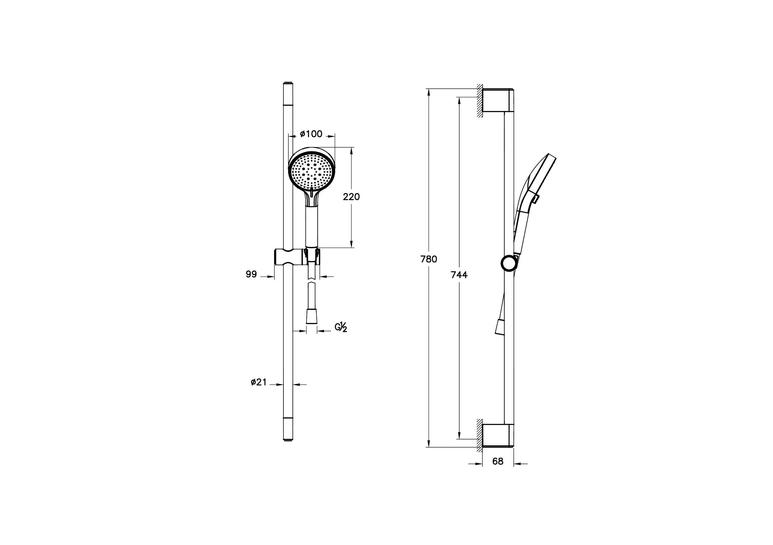 Base Round Handbrause-Set mit Wandstange und Abgang G 1/2″ Schwarz Matt Base Round Handbrause-Set mit Wandstange und Abgang G 1/2″ Schwarz Matt