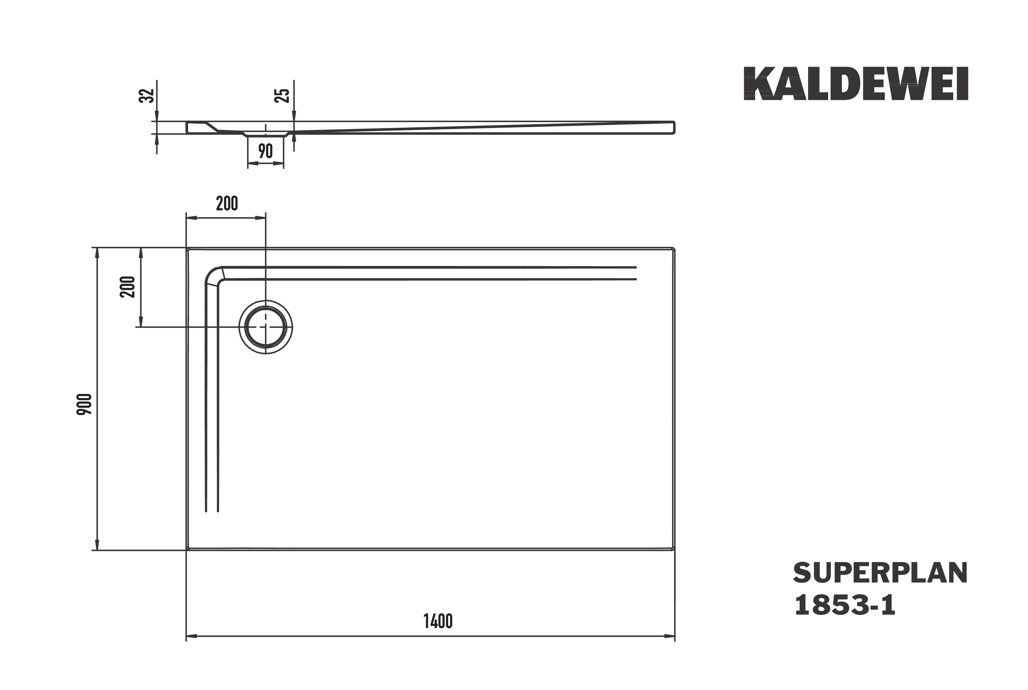 Kaldewei Duschwanne „Superplan“ 90 × 140 cm ohne Oberflächenveredelung, in alpinweiß