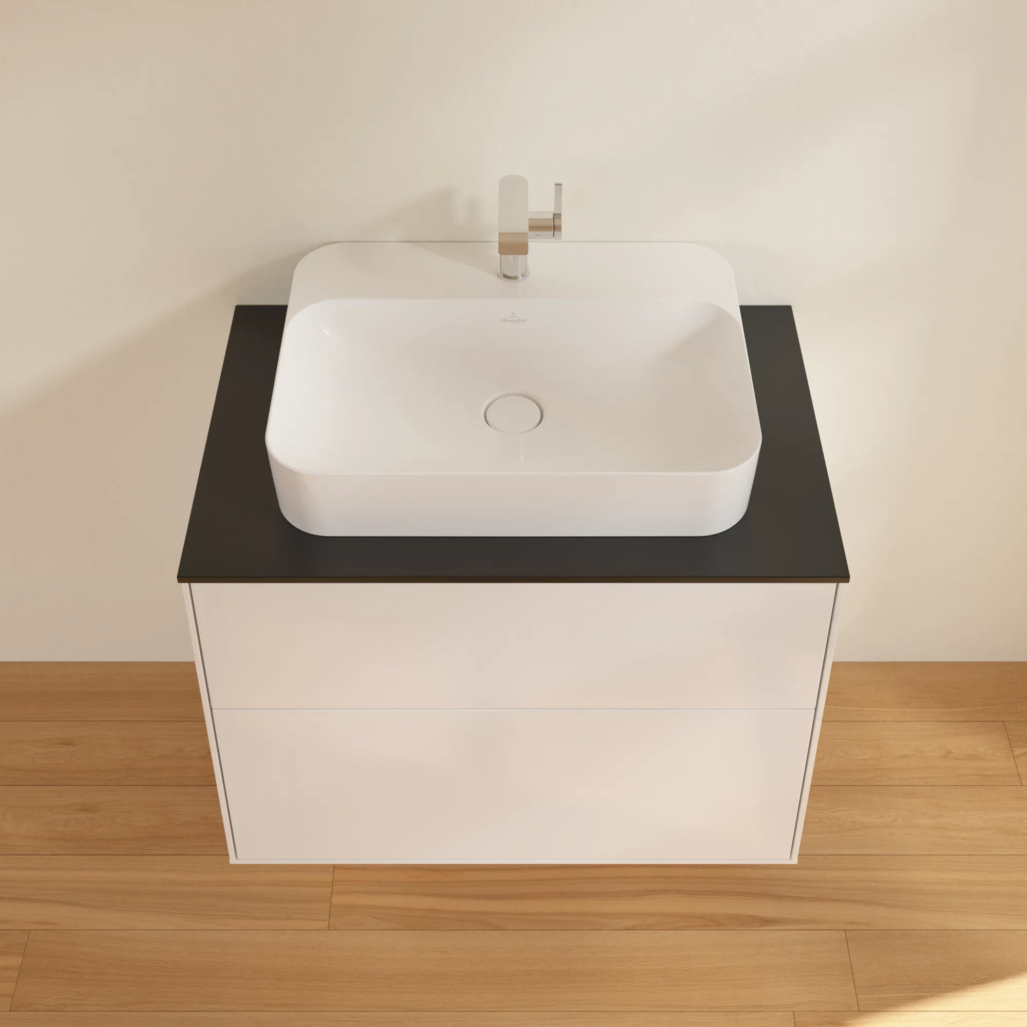 Villeroy & Boch Finion Waschbeckenunterschrank F34 800x603x501mm Glossy White Lacquer / Glass Black Matt
