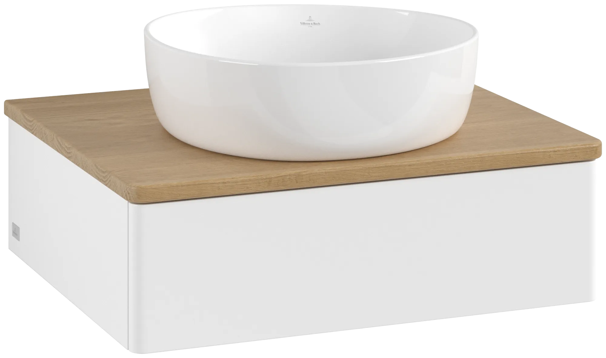 Villeroy & Boch Waschbeckenunterschrank Antao K07_1, 600x190x500 mm, White Matt Lacquer, Massivholz Abdeckplatte, SoftClosing, Push-to-open