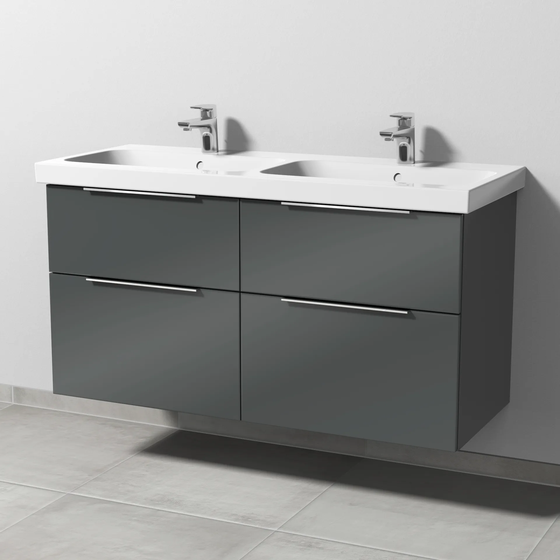 Sanipa Waschtischunterschrank „3way“ 1150 × 591 × 462 mm in Anthrazit (glanz), Becken links und rechts, mit Hahnlochbohrung Sanipa Waschtischunterschrank „3way“ 1150 × 591 × 462 mm in Anthrazit (glanz), Becken links und rechts, mit Hahnlochbohrung