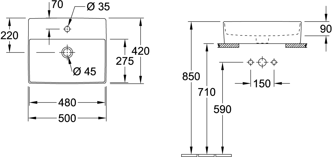 Aufsatzwaschtisch aus TitanCeram „Memento 2.0“ 49,8 × 42 × 13,9 × 13,9 cm, mit Hahnlochbohrung, Hahnlochposition mittig in Graphite